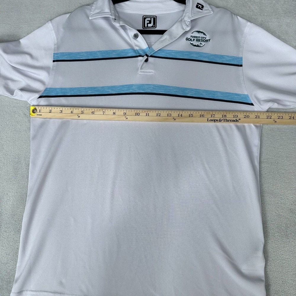 Footjoy FJ Polo Shirt Mens Large White Stripe Athletic Fit Golf Performance Logo - Picture 6 of 10